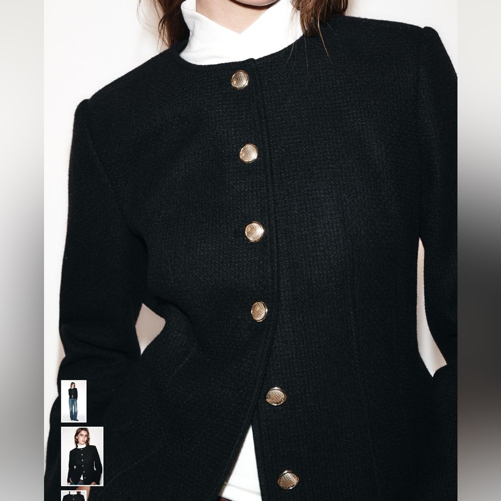 ZARA Black Button-Up Women's Jacket Blazer - Picture 2 of 5
